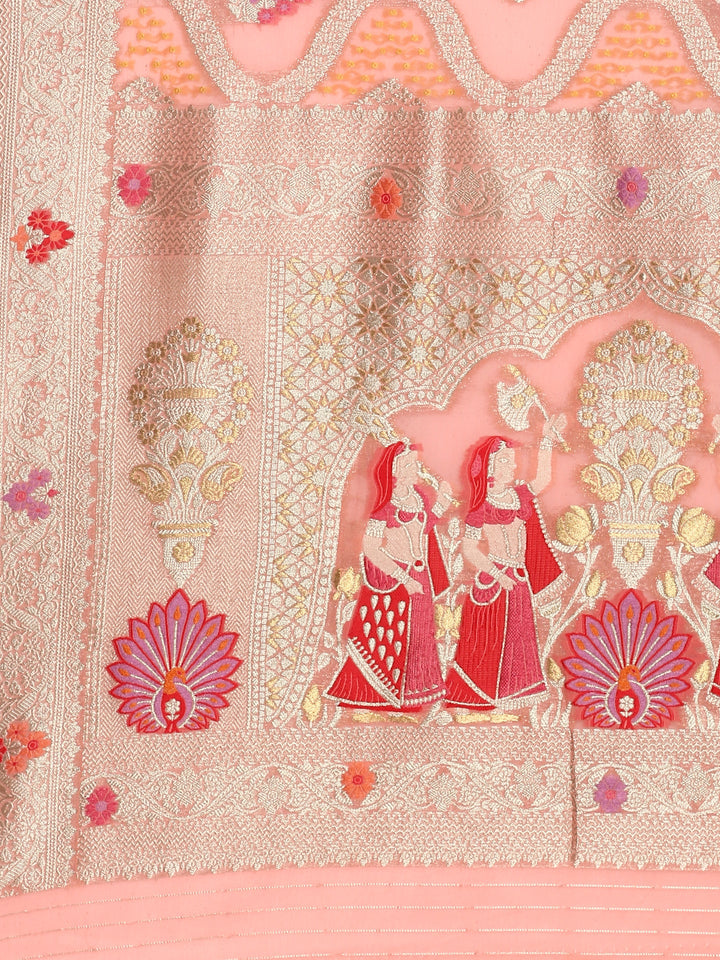 Neerus Pink Banarasi woven saree - detail view 3