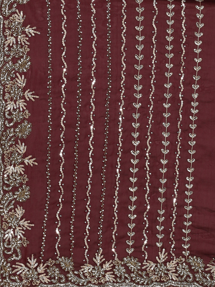 Neerus Maroon hand embroidered saree with Swarovski and cut dana - detail view 3
