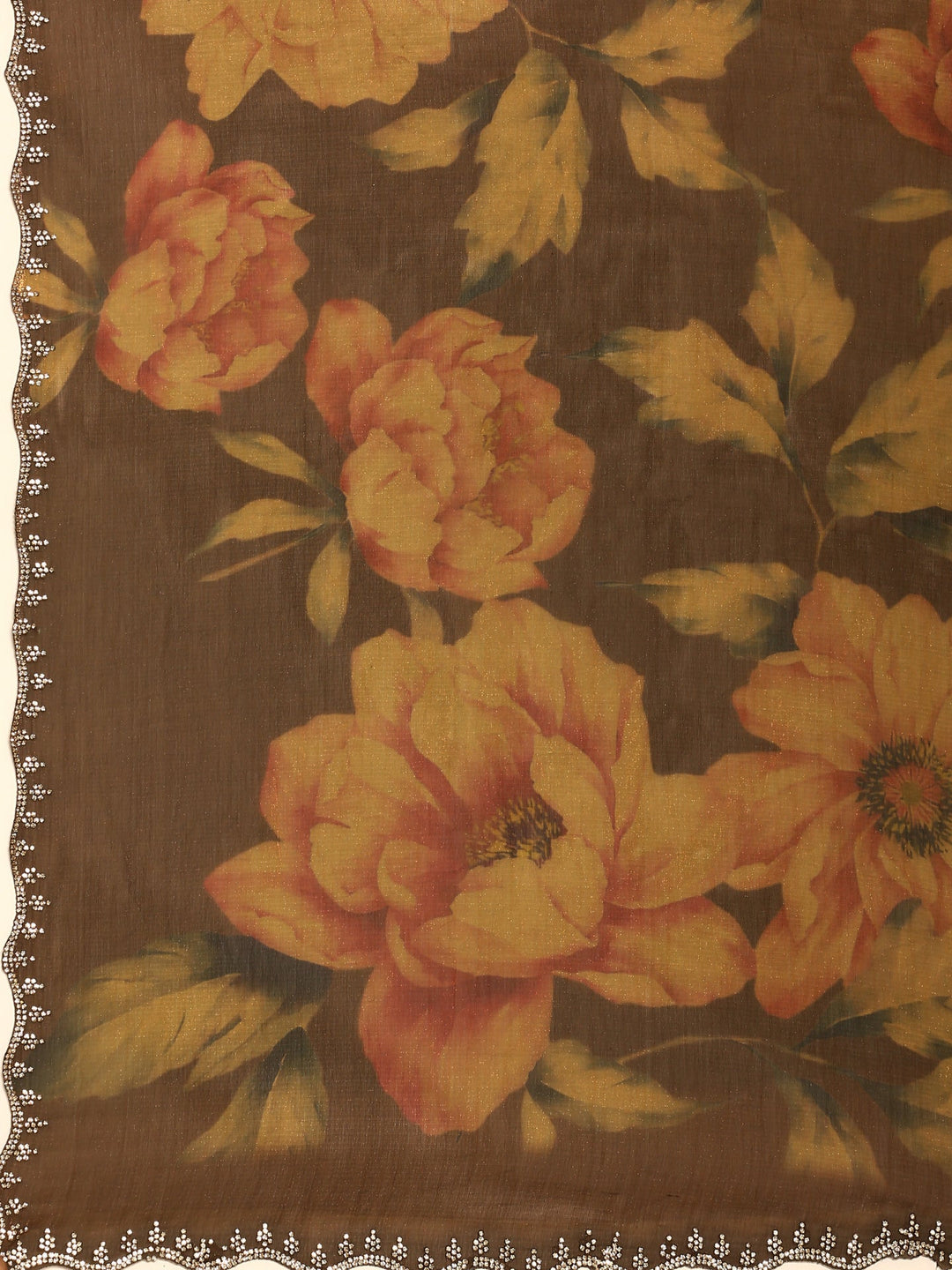Neerus Gold tissue embellished saree with floral print - detail view 2