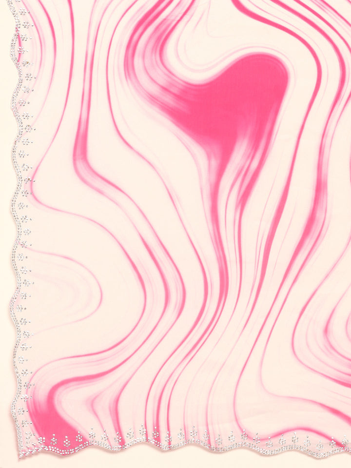 Neerus White satin embellished saree - detail view 2