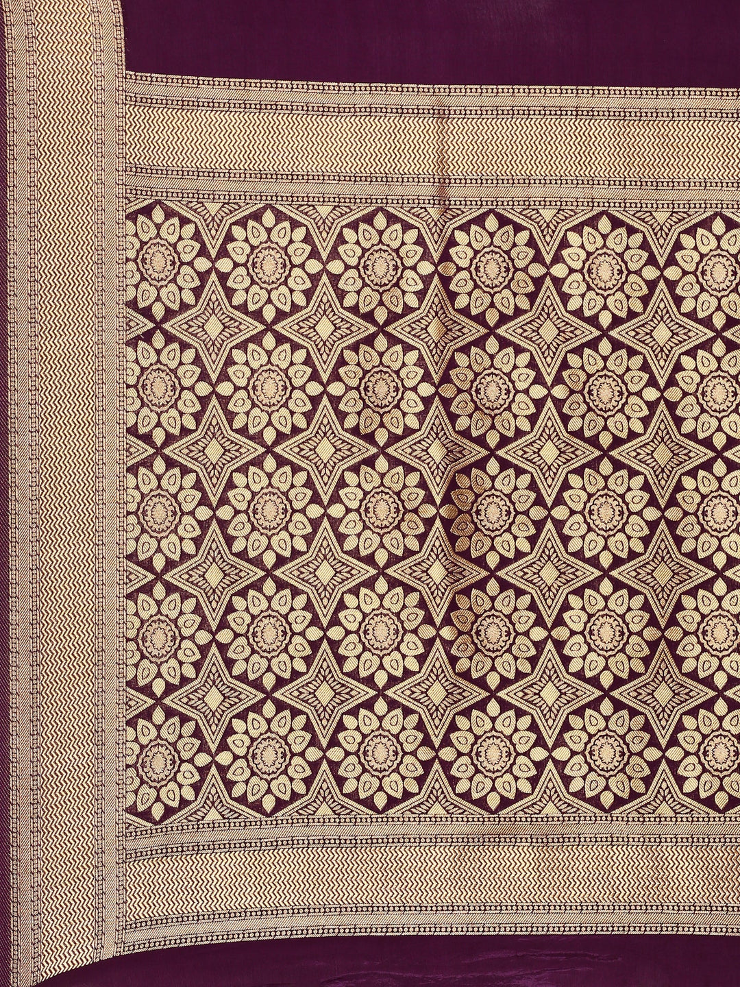 Neerus Maroon Banarasi woven saree with peacock motifs and zari border - detail view 2