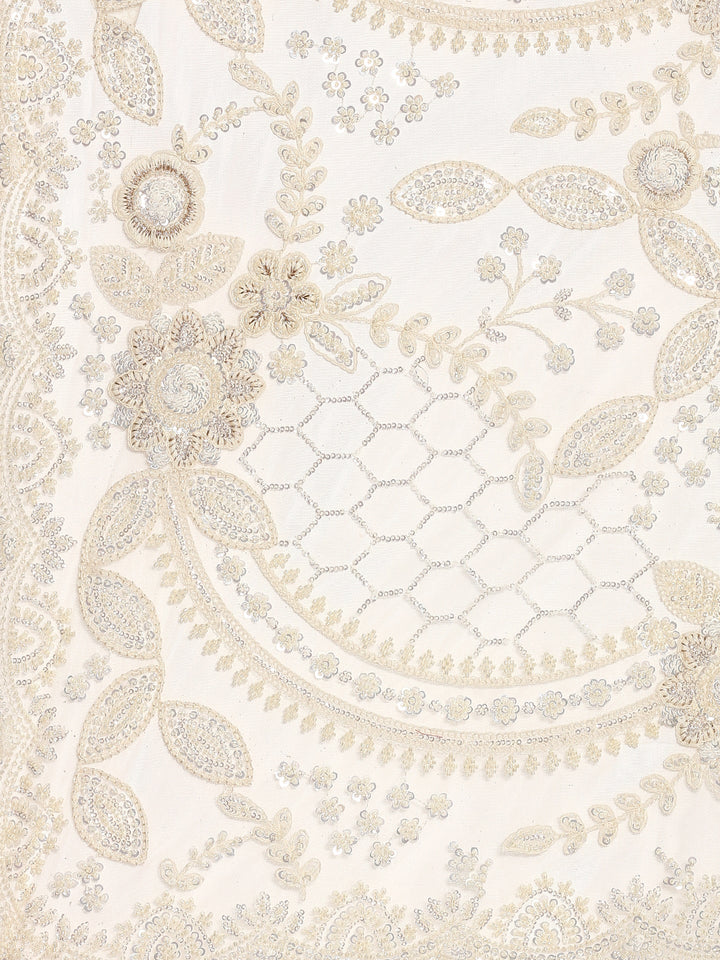 Neerus Beige net hand embroidered saree with pearl sequins - detail view 2