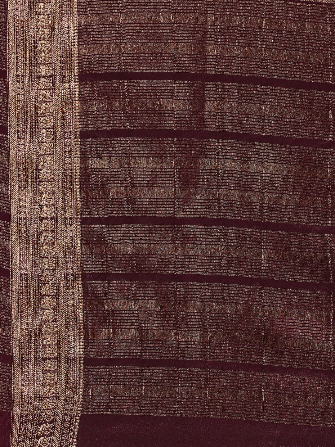 Neerus Maroon crepe woven saree with zari jaal border - detail view 2