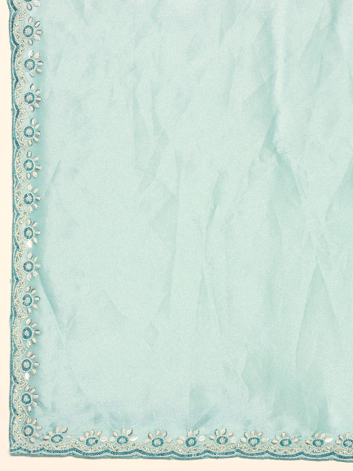 Sky blue Jimmy tissue saree with pearls & beads embroidery with heavy ready made blouse