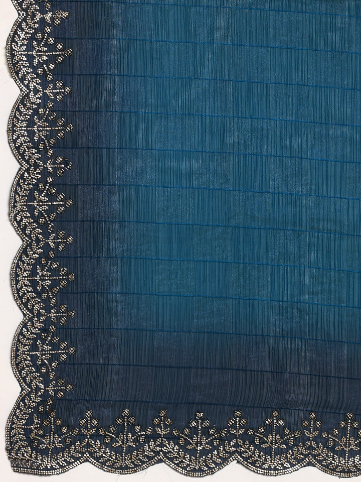 Neerus Blue organza hand embroidered saree - detail view 3