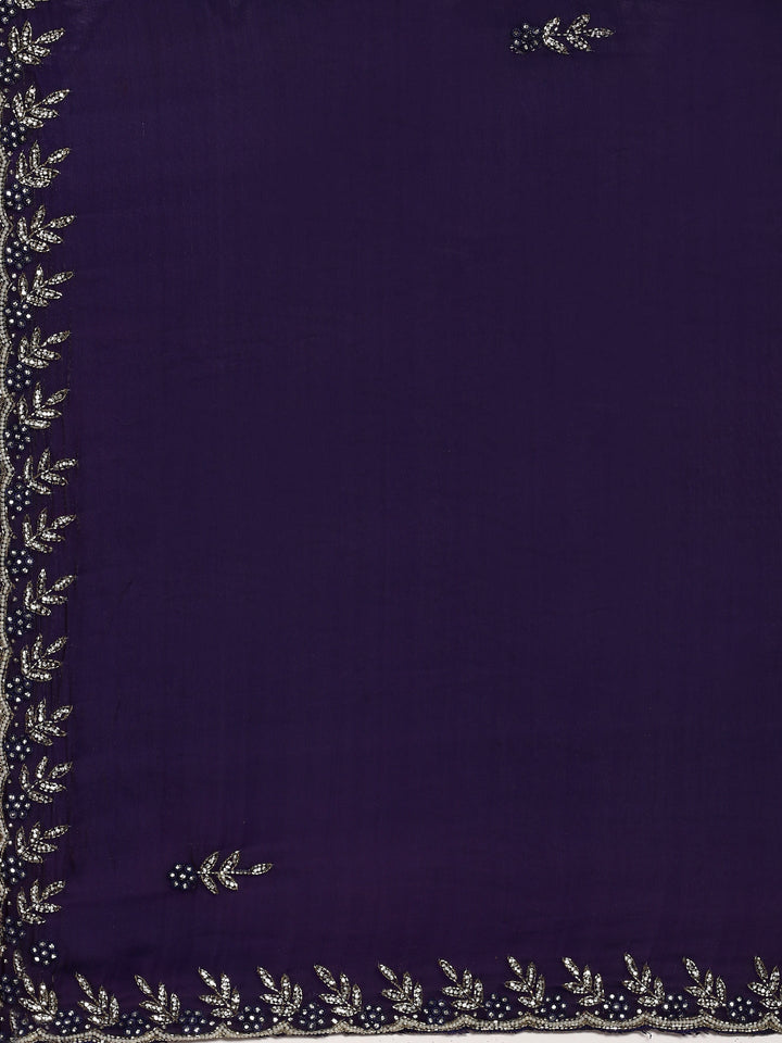 Neerus Purple tissue hand embroidered saree - detail view 2