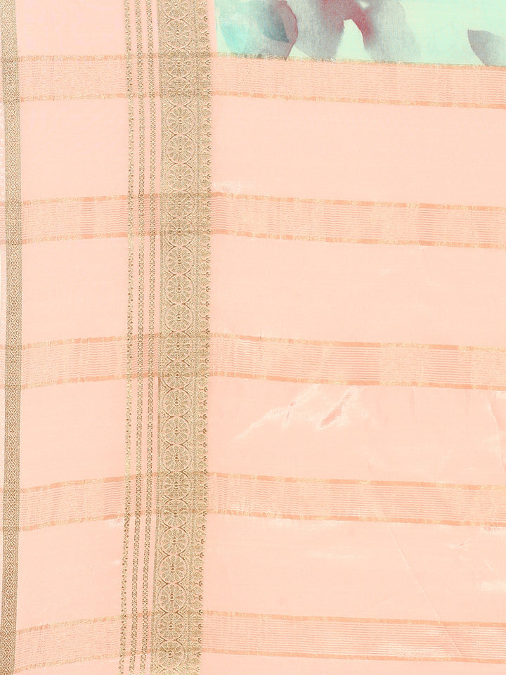 Neerus Blue Crepe Woven Saree with Zari Border - detail view 2