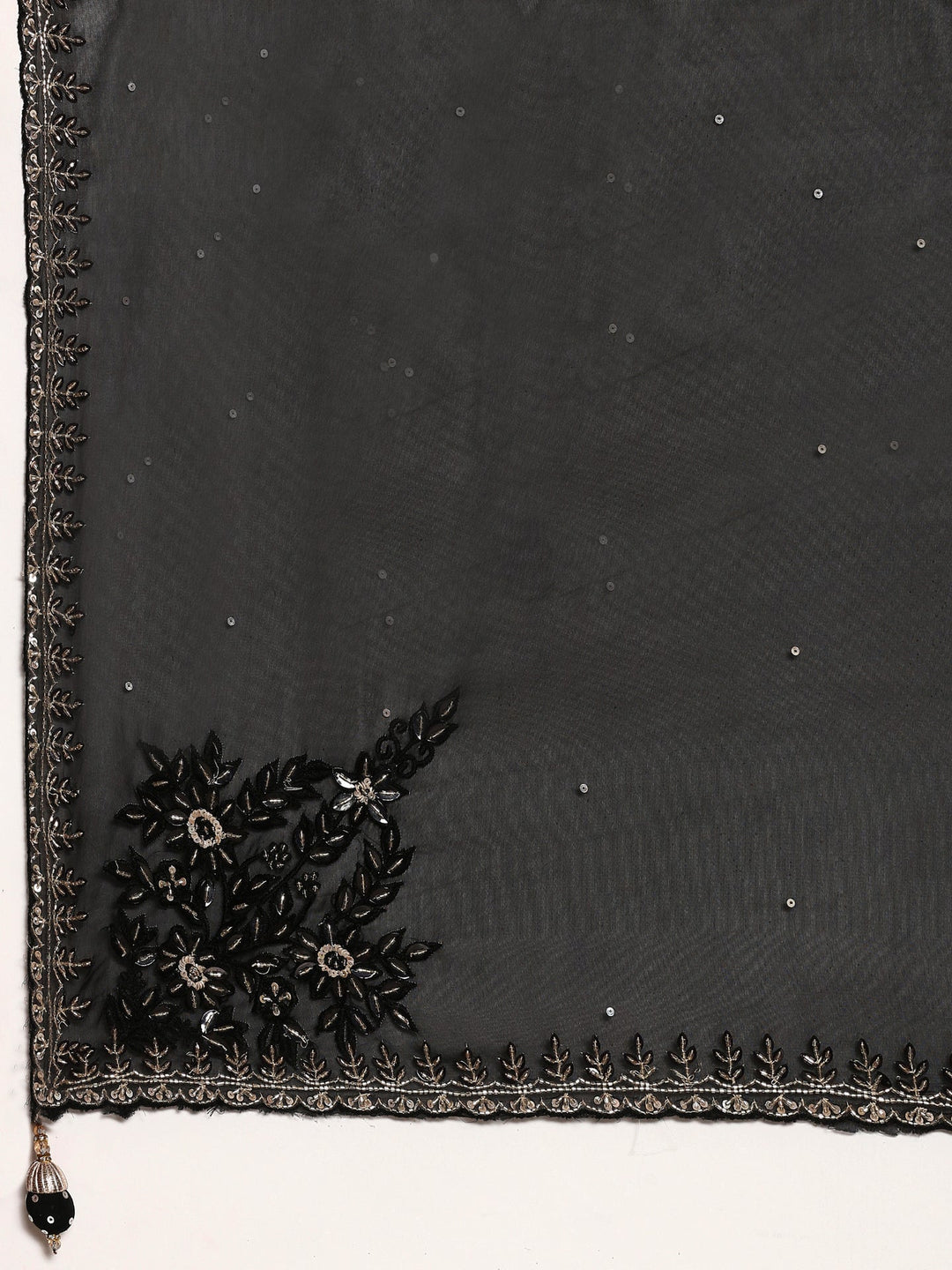 Neerus Black organza hand embroidered saree - detail view 2