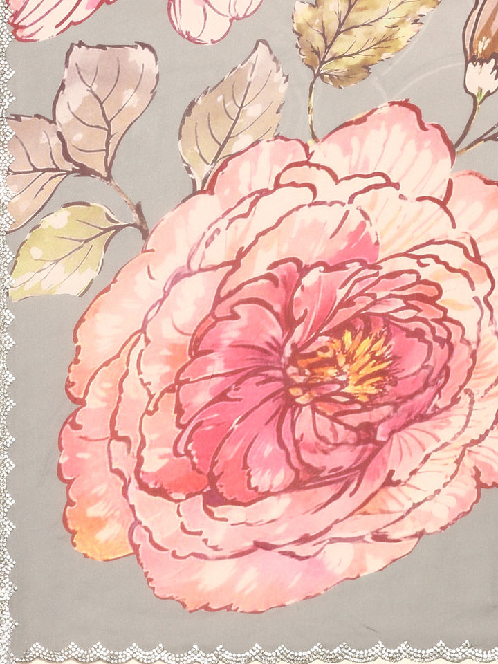 Neerus Satin floral embellished saree - detail view 2