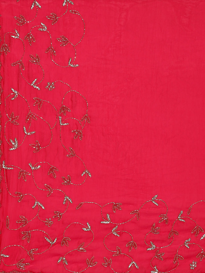 Rani pink Jimmy saree with cut dana & Swarovski hand embroidery
