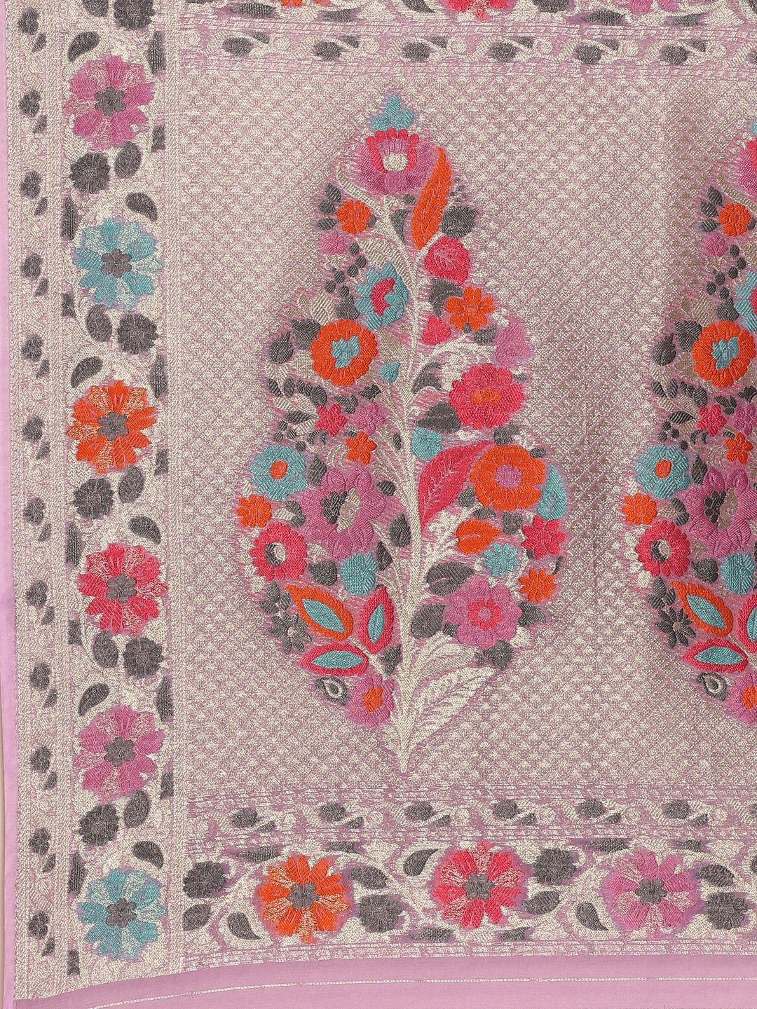 Neerus Purple Banarasi woven saree with meenakari border - detail view 2