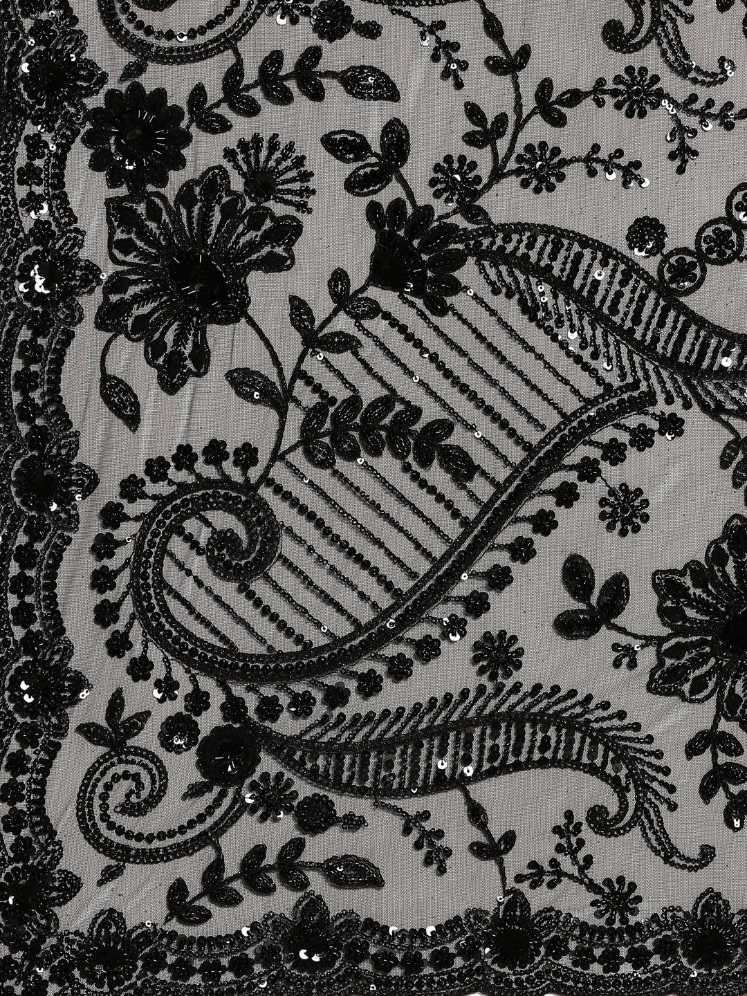 Neerus Black net hand embroidered saree with sequins - detail view 3