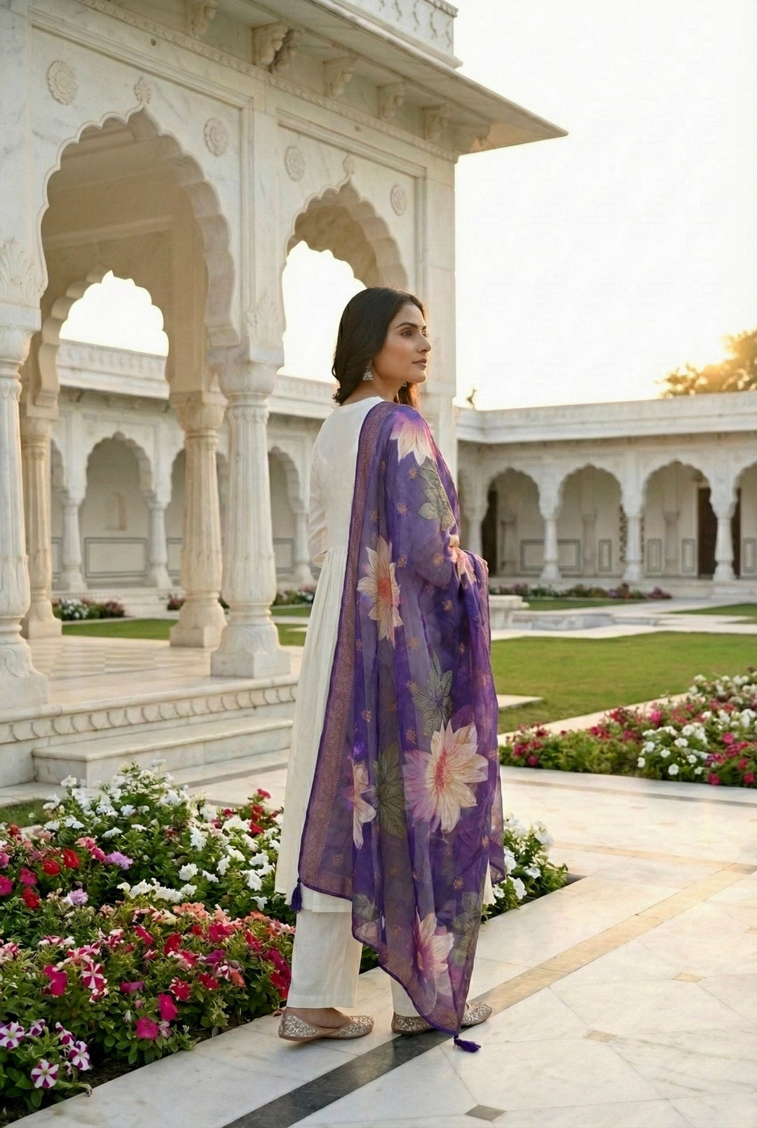 Neerus Purple Chanderi hand embroidered suit set - back view