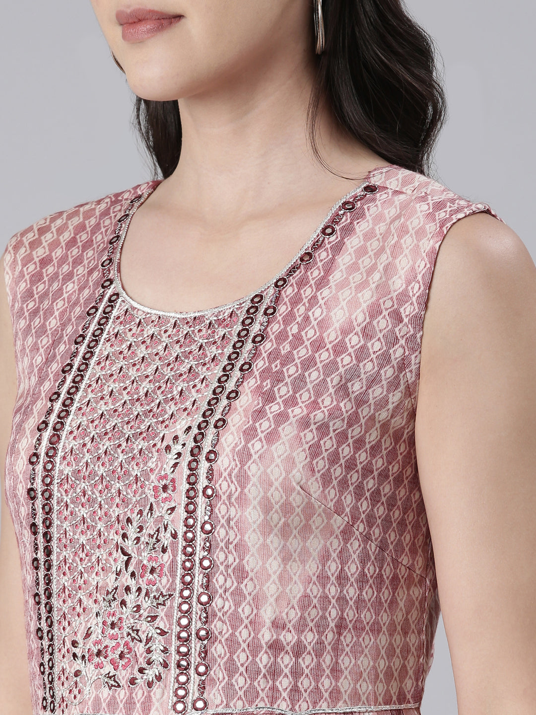 Neerus Pink viscose rayon printed maxi dress - detail view 1