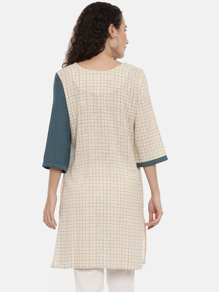 Neerus Beige slub cotton solid kurti - detail view 1