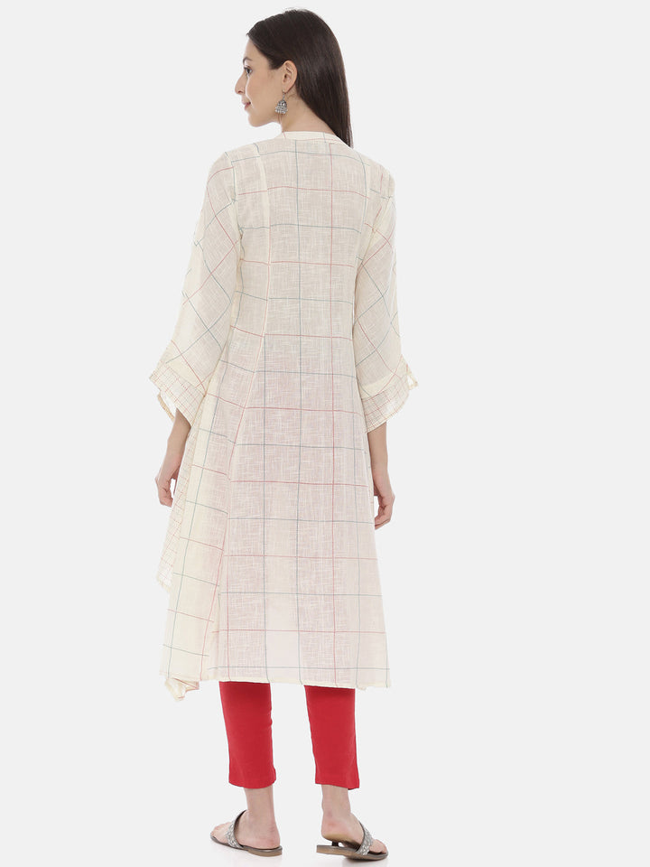 Neerus Beige cotton embroidered A-line kurta - side view
