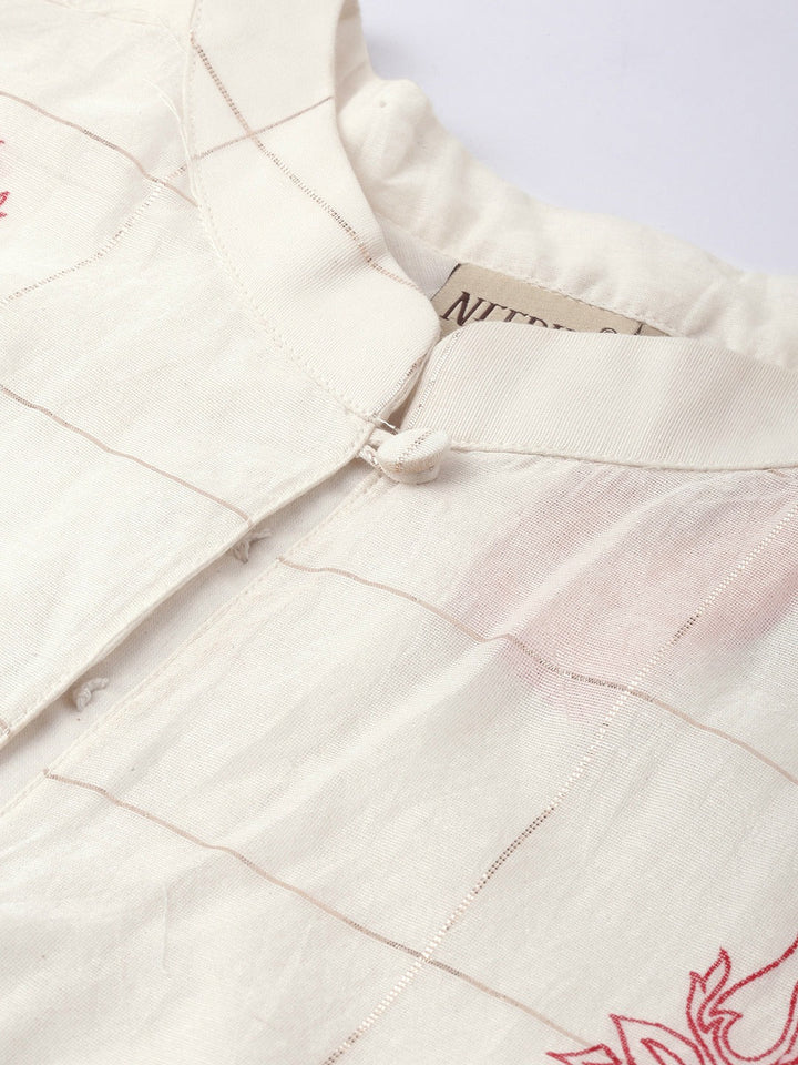 Neerus White cotton checked layered kurti - detail view 1