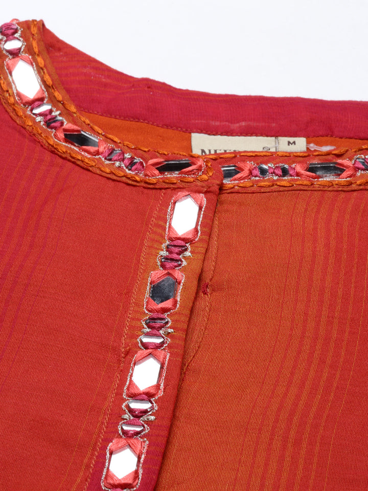 Neerus Pink chanderi pleated kurta set with sharara - detail view 2