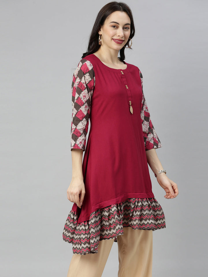 Neerus Maroon flared kurti - detail view 2