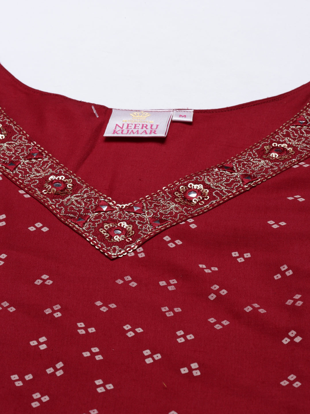 Neerus Maroon Chikankari Anarkali Kurta - detail view 1