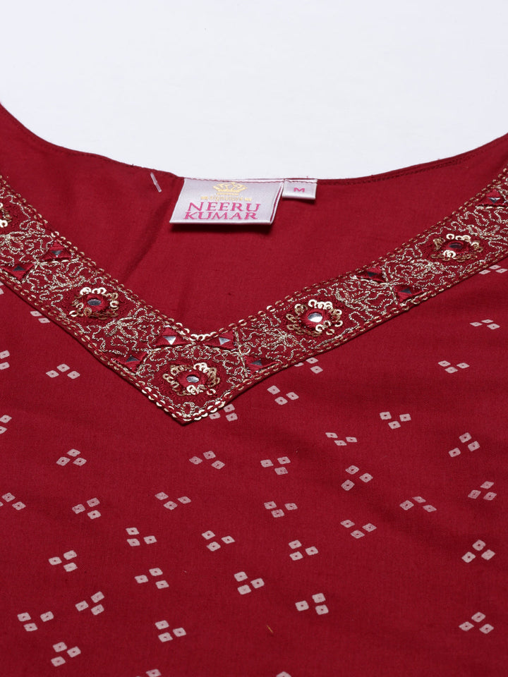 Neerus Maroon Chikankari Anarkali Kurta - detail view 1