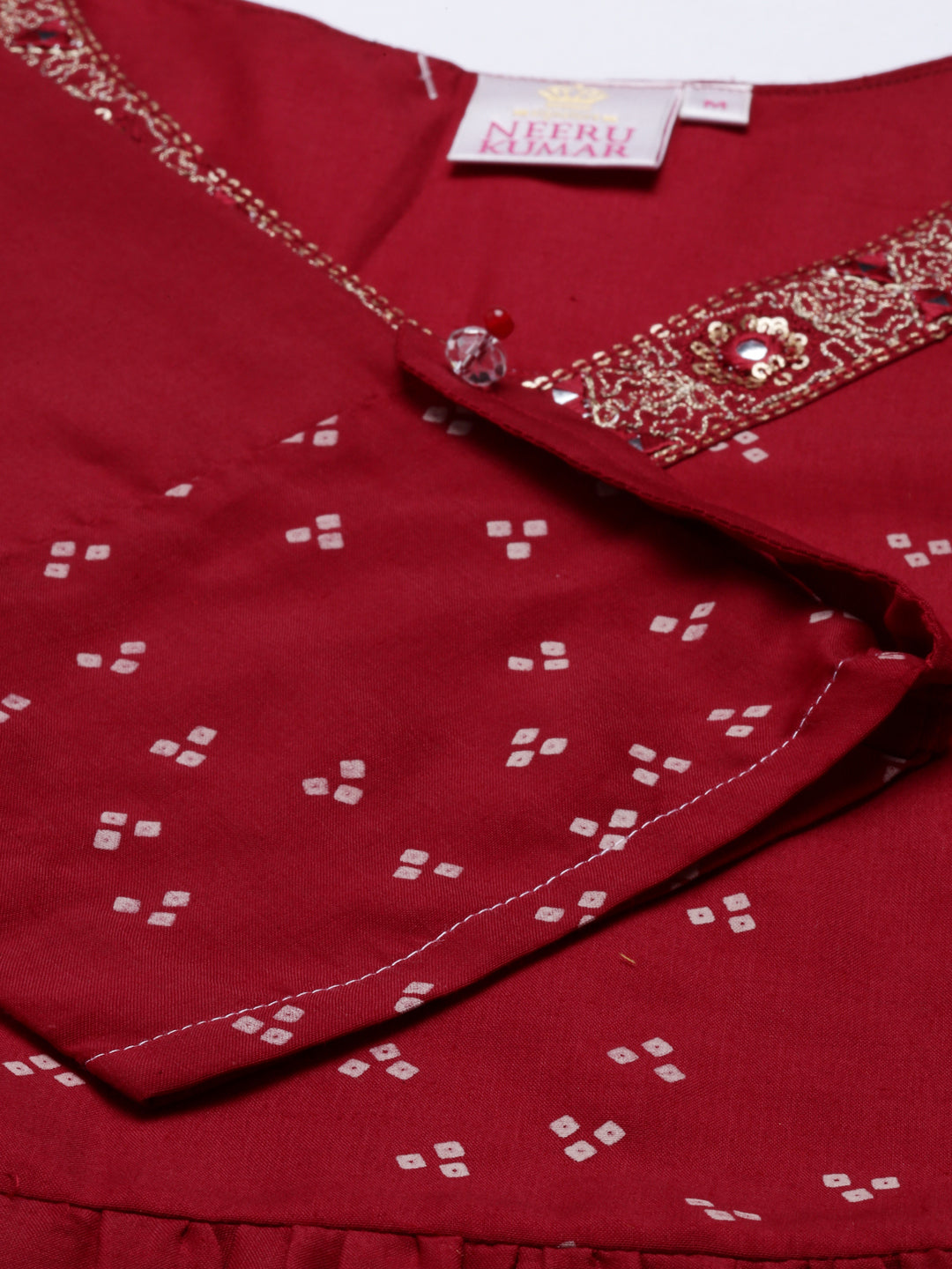 Neerus Maroon Chikankari Anarkali Kurta - detail view 2