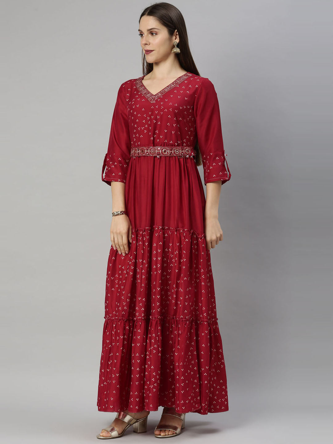 Neerus Maroon Chikankari Anarkali Kurta - detail view 3