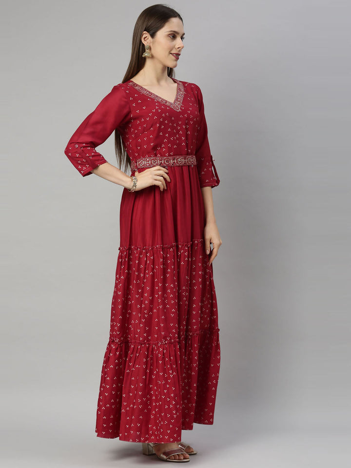 Neerus Maroon Chikankari Anarkali Kurta - back view