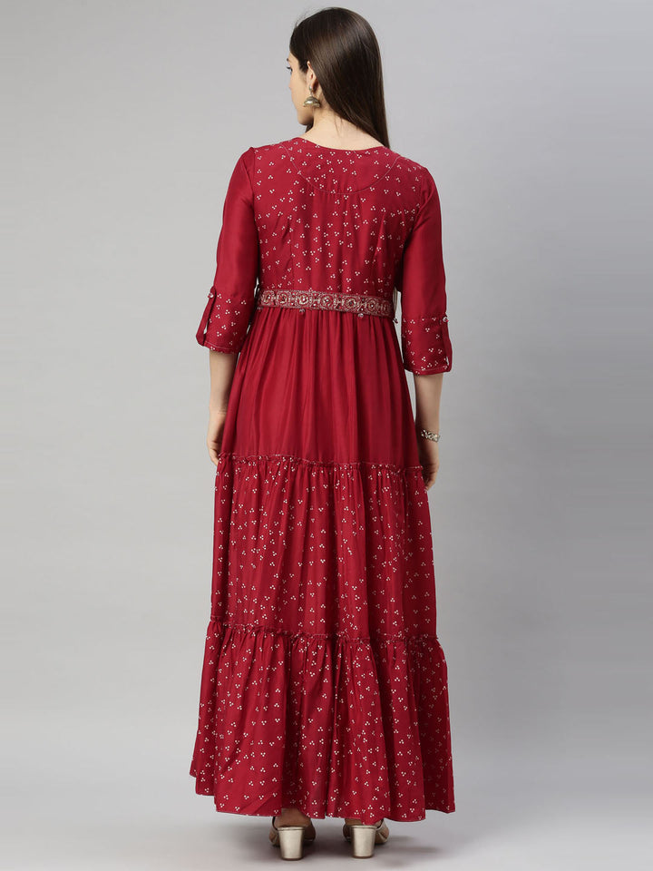 Neerus Maroon Chikankari Anarkali Kurta - side view