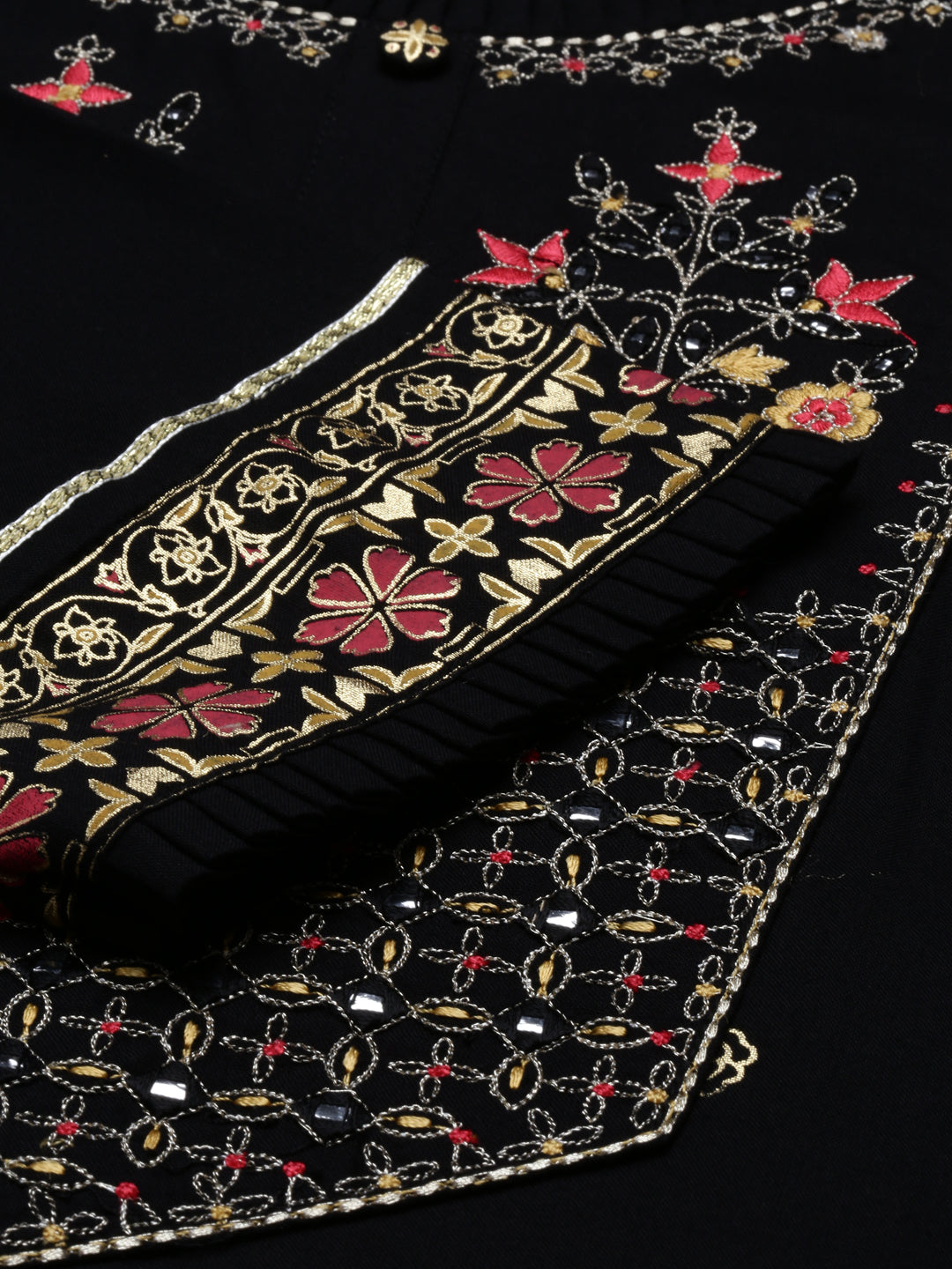 Neerus Black rayon floral printed kurti - side view