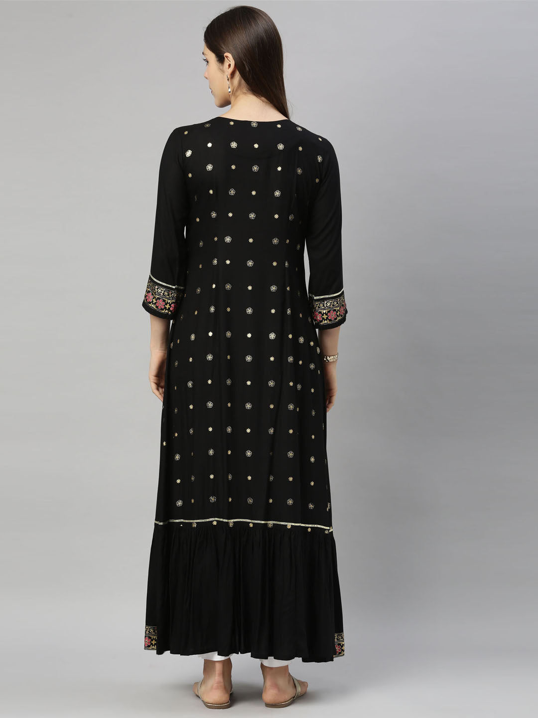 Neerus Black rayon floral printed kurti - detail view 3