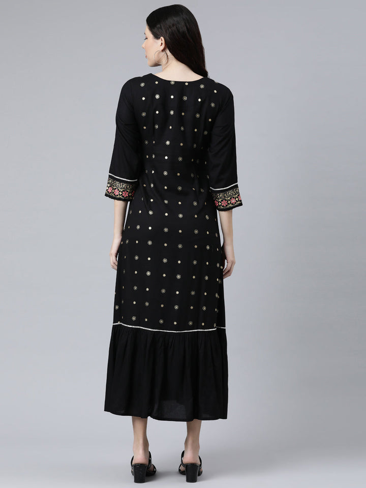 Neerus Black Color Rayon Fabeic Dress