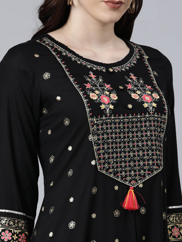 Neerus Black Color Rayon Fabeic Dress