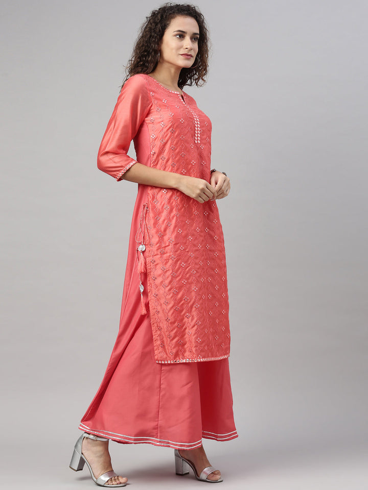 Neerus Orange Chanderi Chikankari Kurta - back view