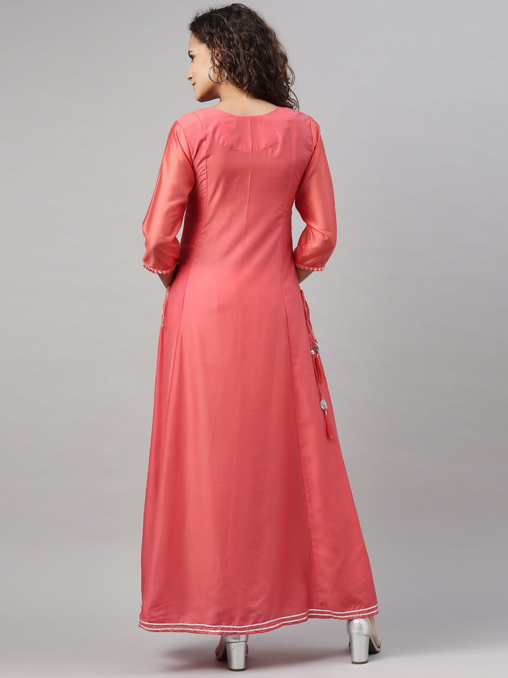 Neerus Orange Chanderi Chikankari Kurta - side view