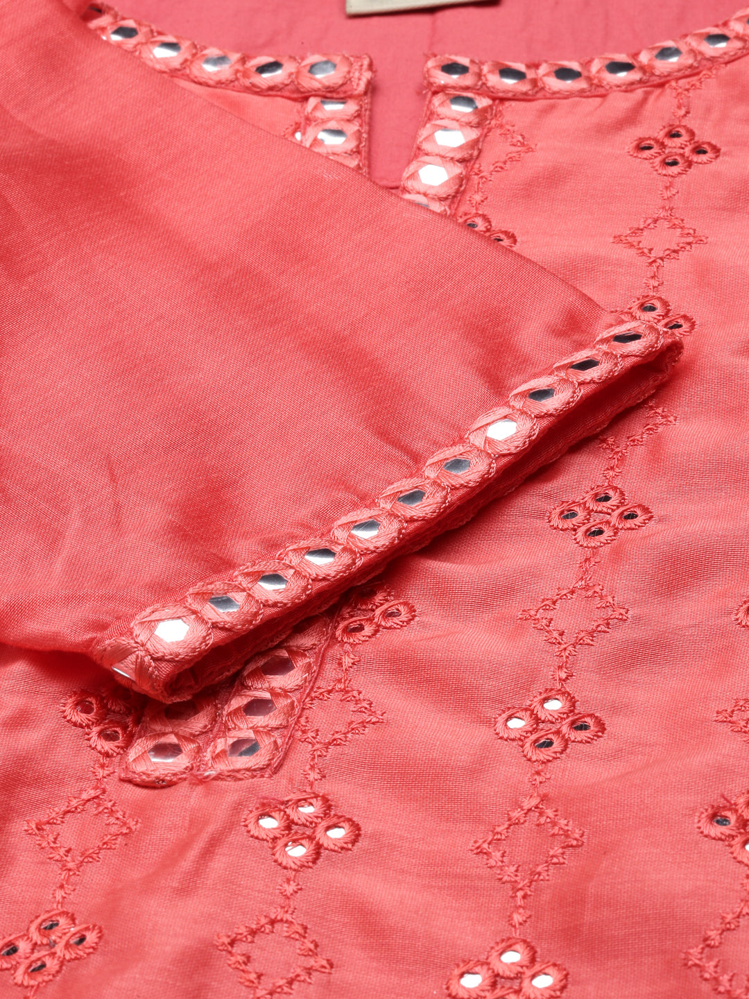 Neerus Orange Chanderi Chikankari Kurta - detail view 4