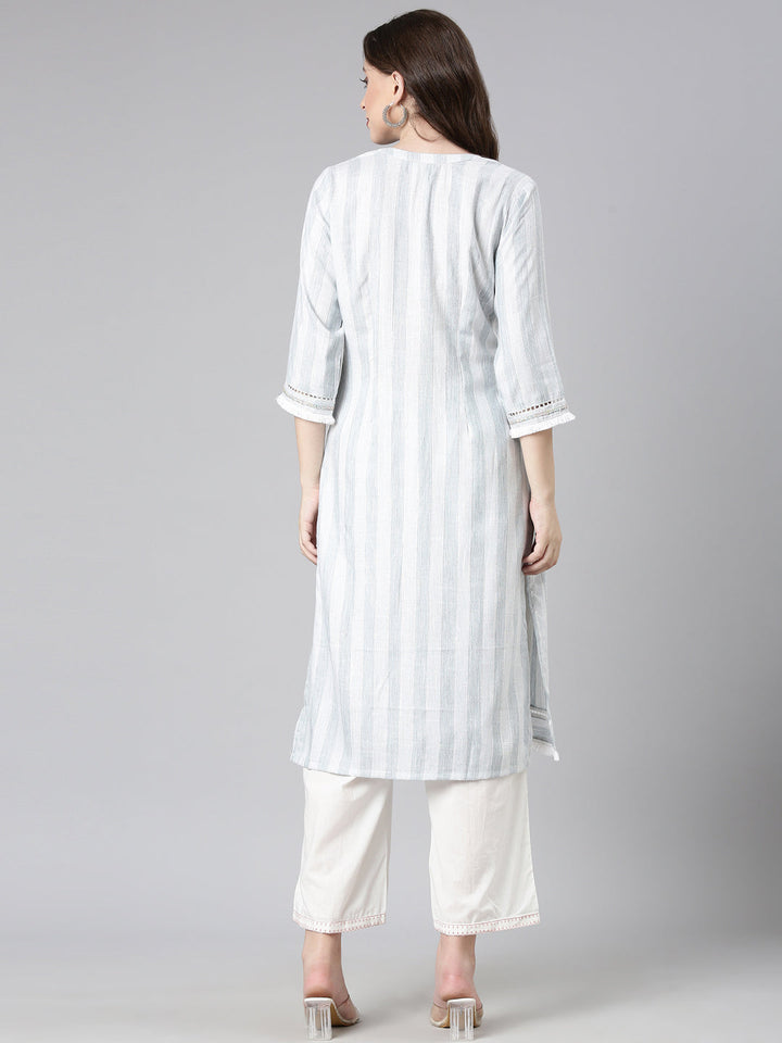 Neerus Grey Casual Striped Straight Kurtas