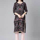 Neerus Black Casual Floral Straight Kurtas