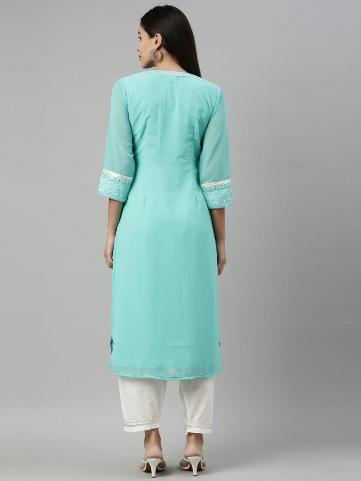 Neerus Green georgette embroidered kurta - side view