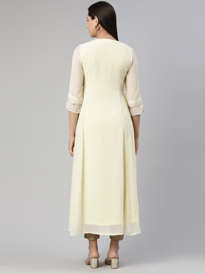 Neerus Beige georgette printed maxi dress - side view