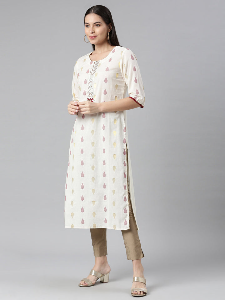 Neerus Beige Rayon Solid Kurti - back view
