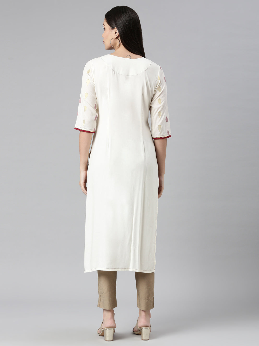 Neerus Beige Rayon Solid Kurti - side view