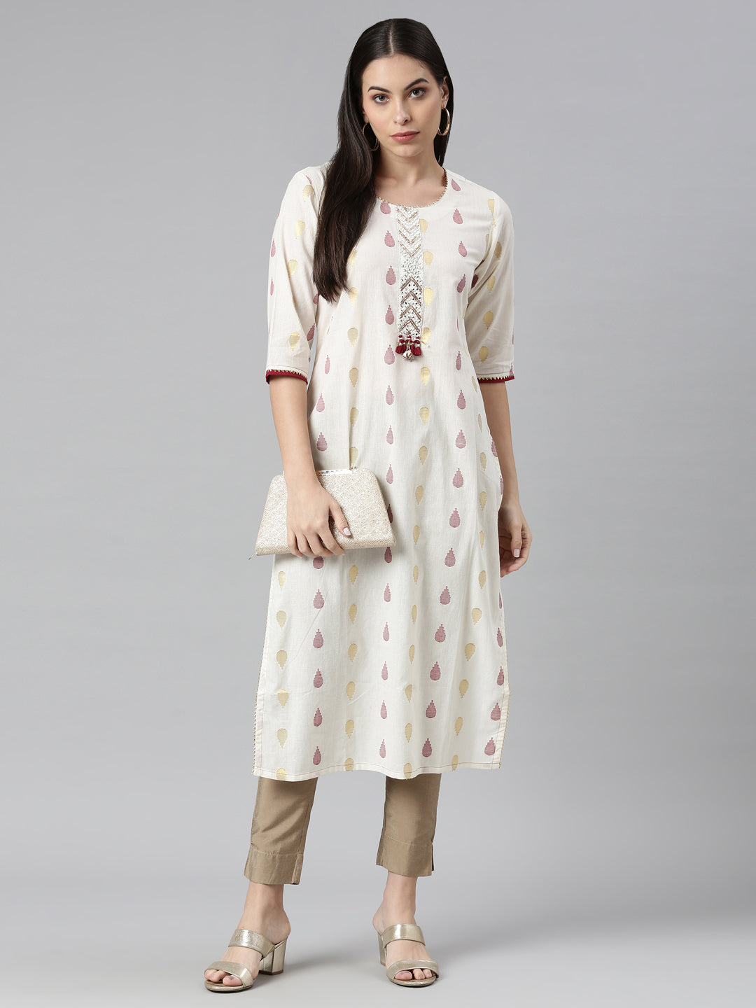 Neerus Beige Rayon Solid Kurti - detail view 2