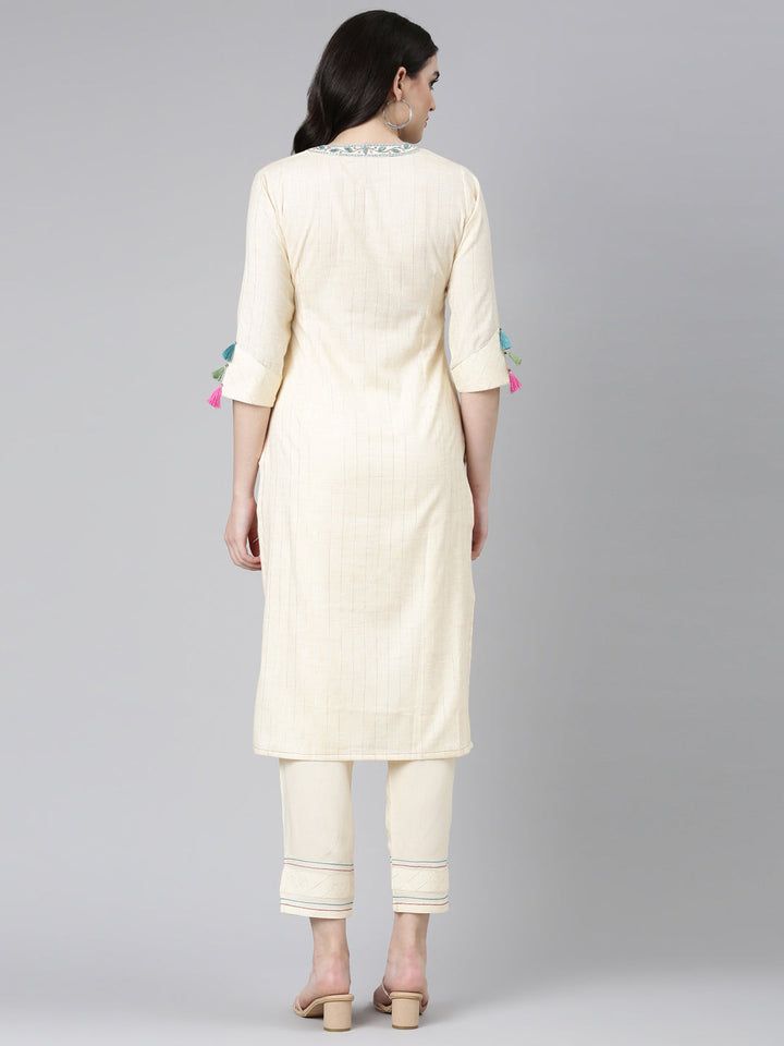 Neerus Beige rayon solid kurta set - side view