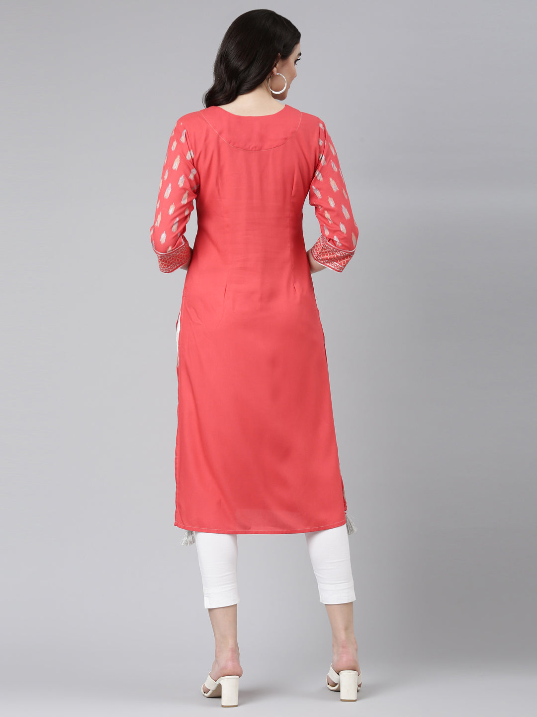 Neerus Red printed straight kurti - side view