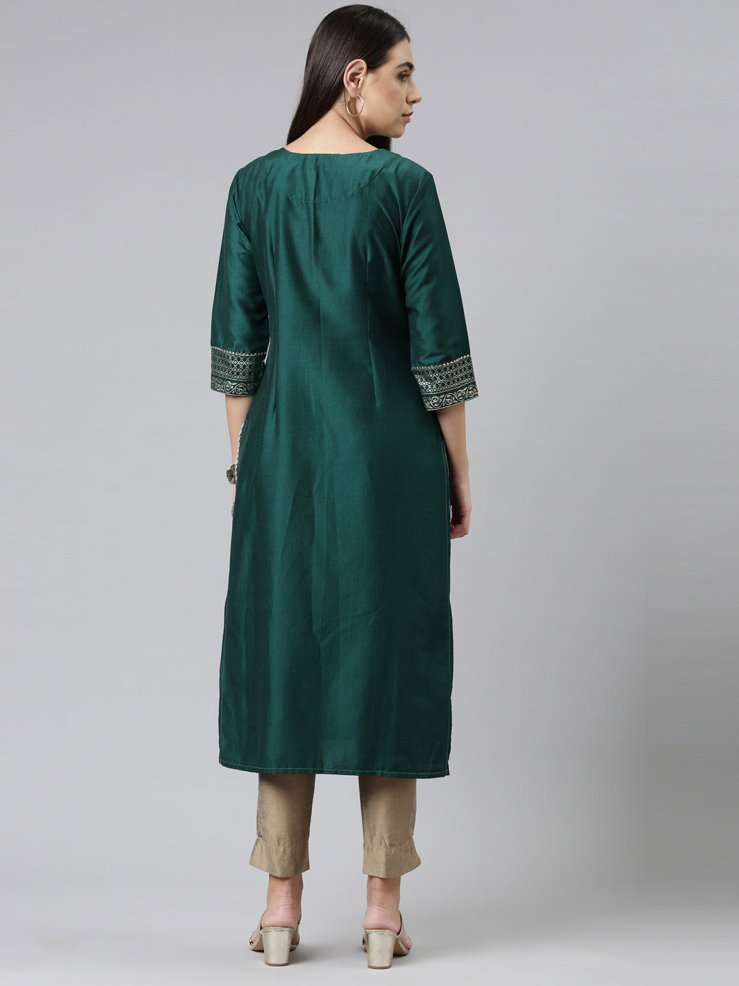 Neerus Green muslin printed kurti - side view