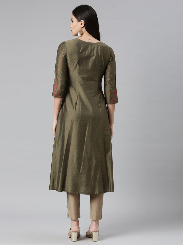 Neerus Green silk solid kurti - side view