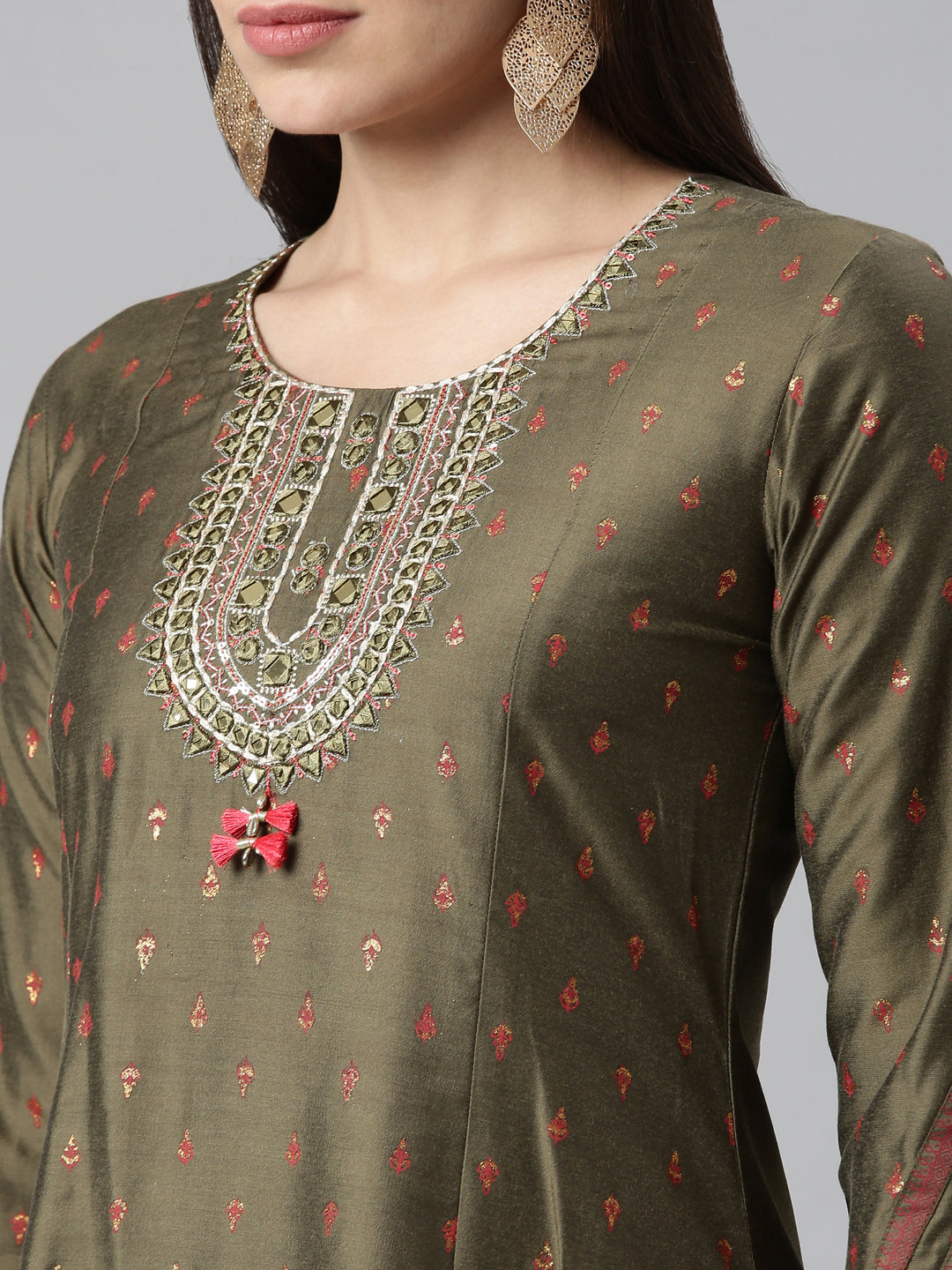 Neerus Green silk solid kurti - detail view 1