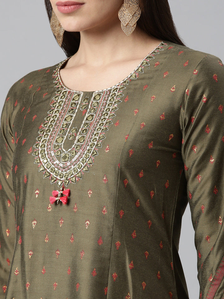 Neerus Green silk solid kurti - detail view 1