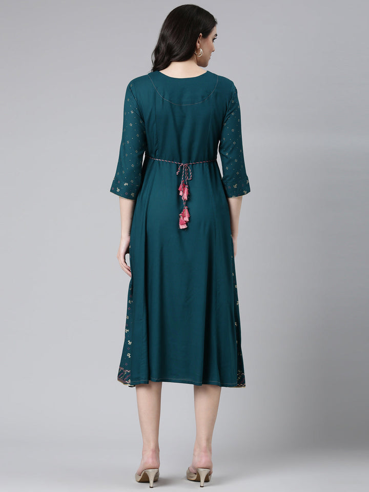 Neerus Green embroidered anarkali kurti - side view